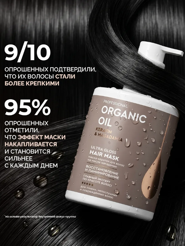 Маска для волос Professional Organic Oil Keratin & macadamia Кератин 470мл - в интернет-магазине tut-beauty.by