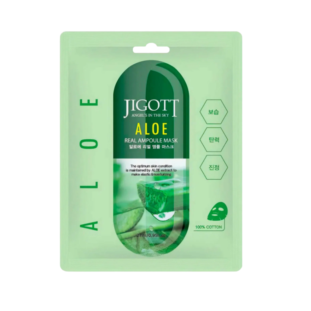 Маска для лица Jigott ALOE REAL AMPOULE MASK тканевая с экстрактом алоэ 27мл