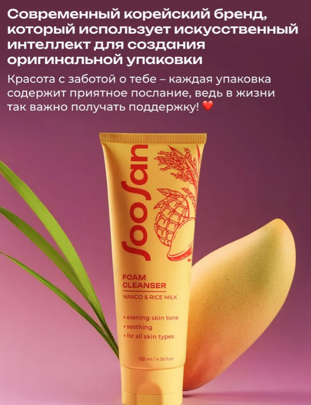 Пенка для лица SOOSAN Выравнивающая тон с экстрактом манго и рисовым молочком 120мл - в интернет-магазине tut-beauty.by
