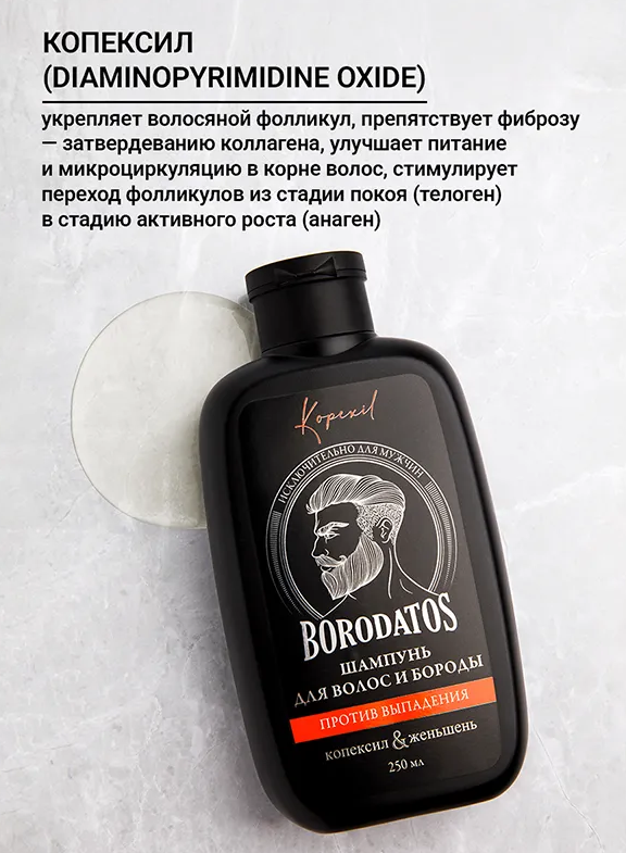 Шампунь для бороды и волос Borodatos против выпадения 250мл - в интернет-магазине tut-beauty.by