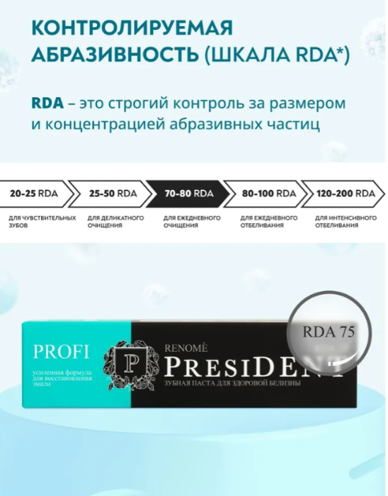 Зубная паста PresiDENT Profi Renome для здоровой белизны 75 RDA 50мл - в интернет-магазине tut-beauty.by