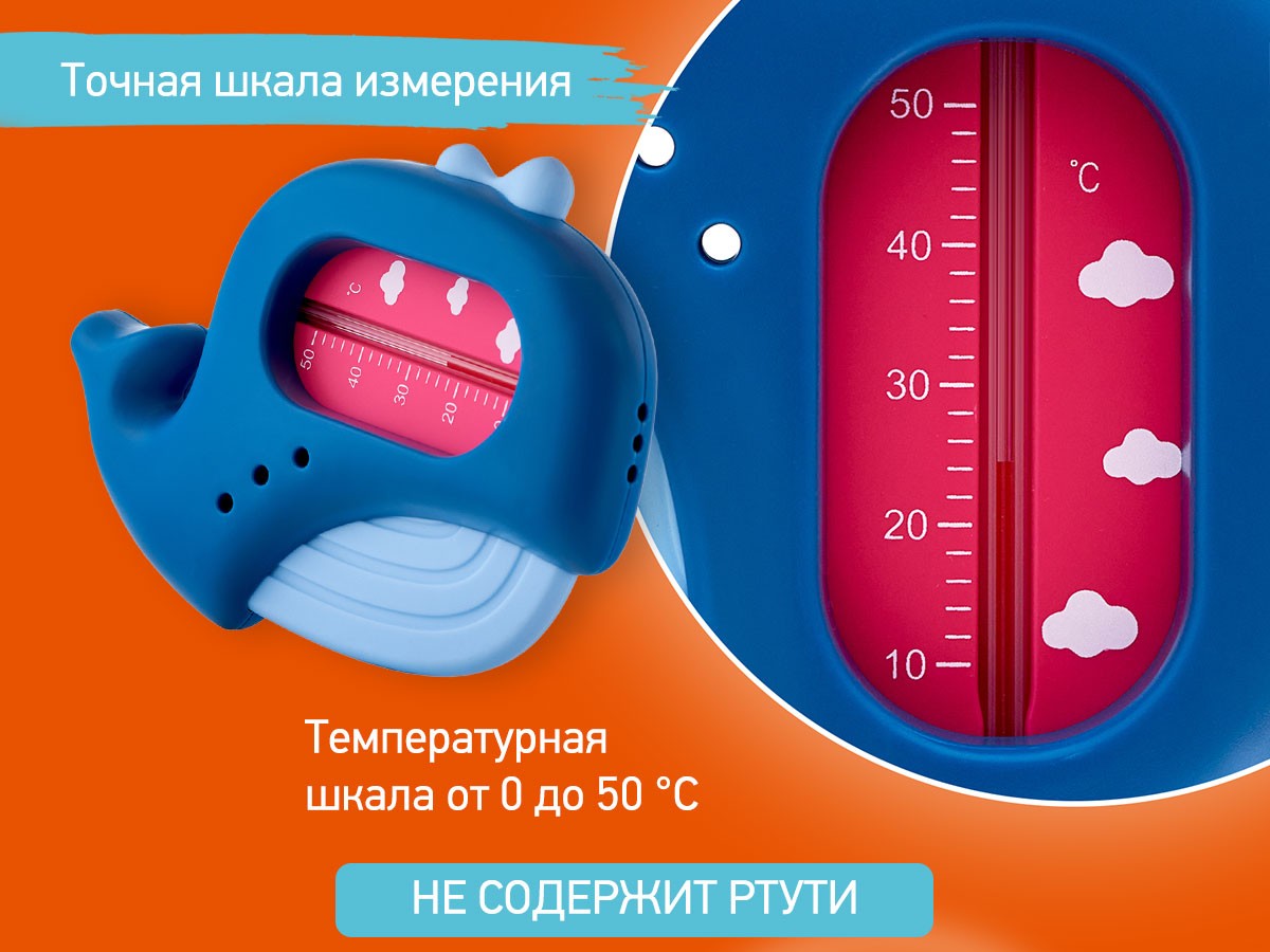 Термометр для воды Roxy Kids Whale Кит детский темно-синий и голубой 