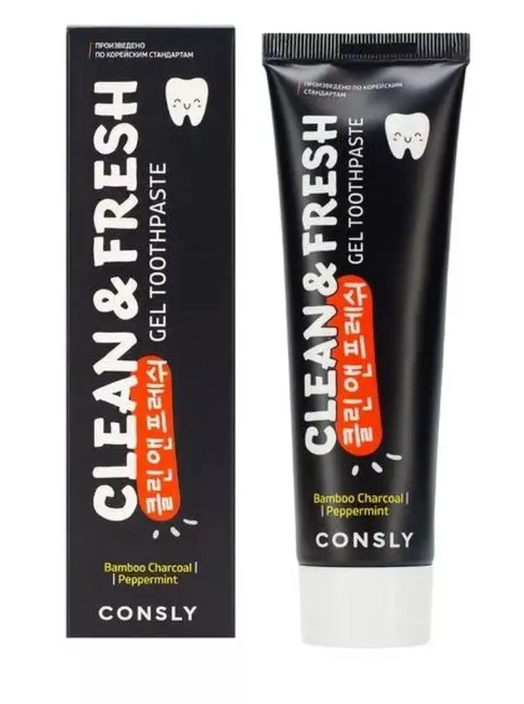 Зубная паста Consly Clean&Fresh гелевая с бамбуковым углем и перечной мятой 105гр - в интернет-магазине tut-beauty.by