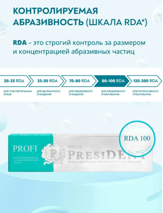 Зубная паста PresiDENT Profi White для ежедневного отбеливания 100 RDA 50мл - в интернет-магазине tut-beauty.by