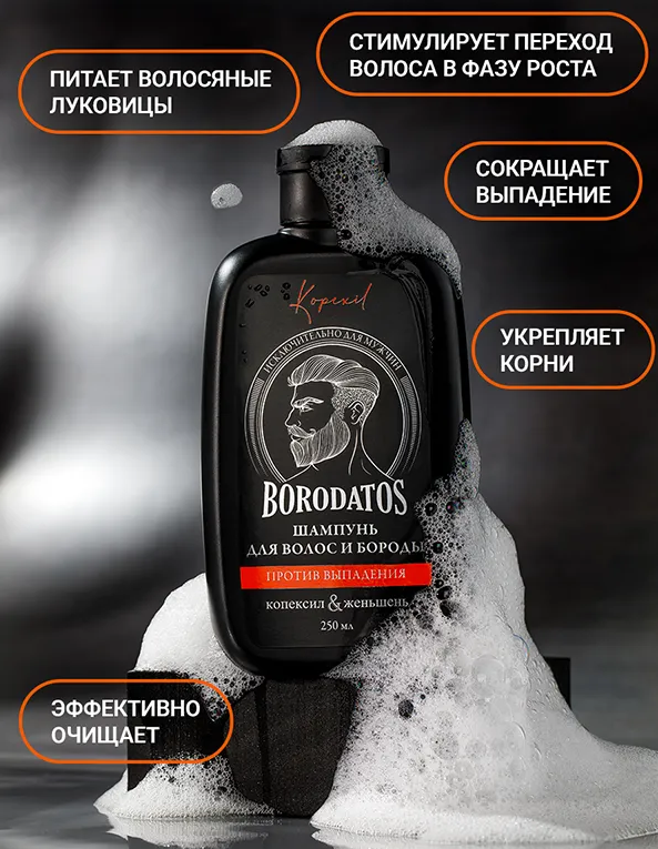 Шампунь для бороды и волос Borodatos против выпадения 250мл - в интернет-магазине tut-beauty.by