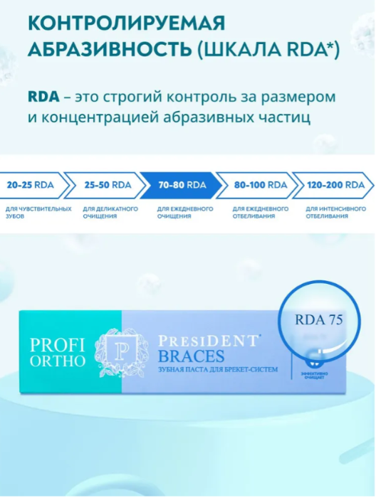 Зубная паста PresiDENT Profi Ortho Braces для брекет-систем 75 RDA 50мл - в интернет-магазине tut-beauty.by