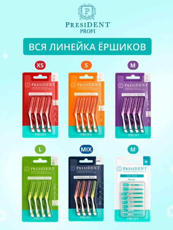 Межзубные ершики PresiDENT Profi Interdental Brush S 0.8 мм - в интернет-магазине tut-beauty.by