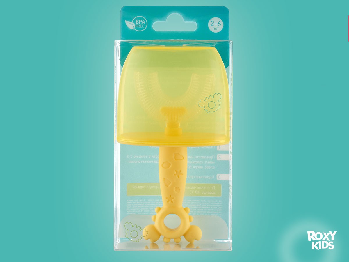 Зубная щетка-массажер Roxy Kids детская Крабик с футляром цвет желтый