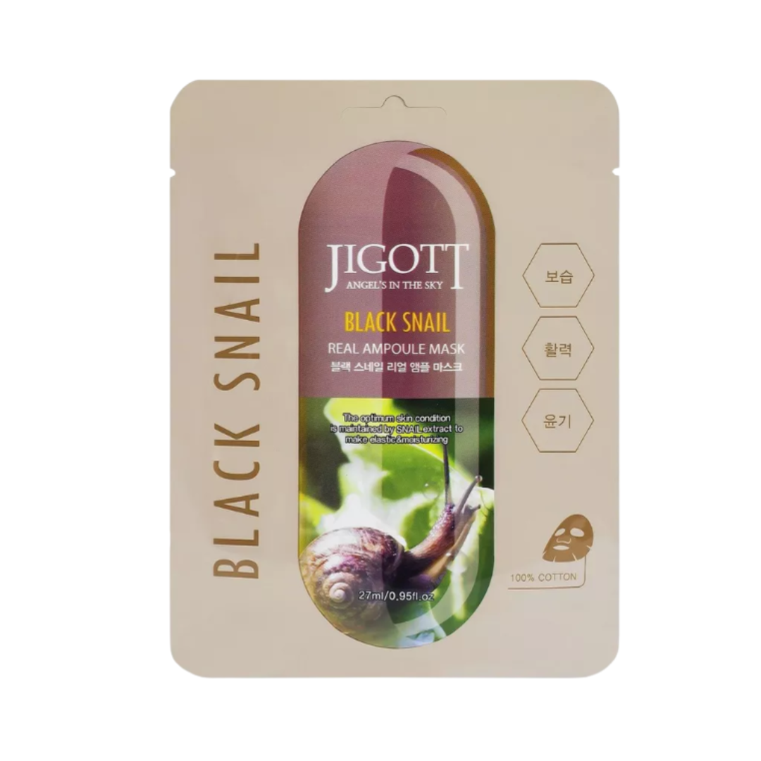 Маска для лица Jigott Black Snail Real Ampoule Mask с муцином черной улитки 27мл