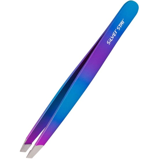 Пинцет Silver Star АТ 9937 косой сине-фиолетовый