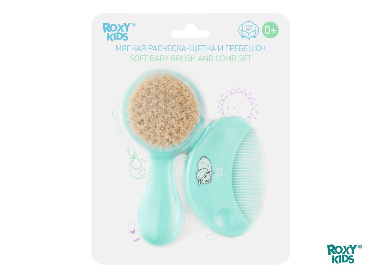 Расческа-щетка и гребешок Roxy Kids ворс из овечьей шерсти цвет голубой