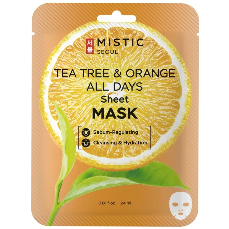 Маска для лица MISTIC Tea Tree & Orange All Days Sheet Mask с экстрактами чайного дерева и апельсина 24мл