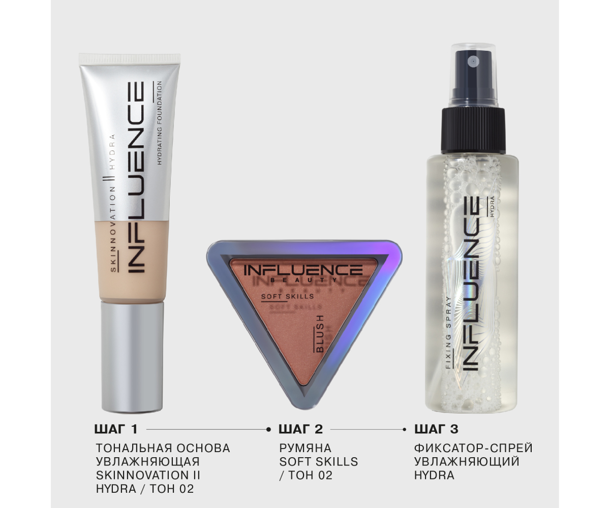 Румяна Influence Beauty Soft Skills тон 02 персиковый с сиянием 3г