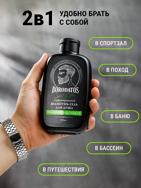 Шампунь-гель для душа Borodatos Sport Edition парфюмированный Гальбанум & Сандал 250мл - в интернет-магазине tut-beauty.by