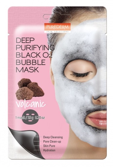 Маска для лица Purederm Deep Purifying Black O2 Bubble Mask с вулканической глиной 20г