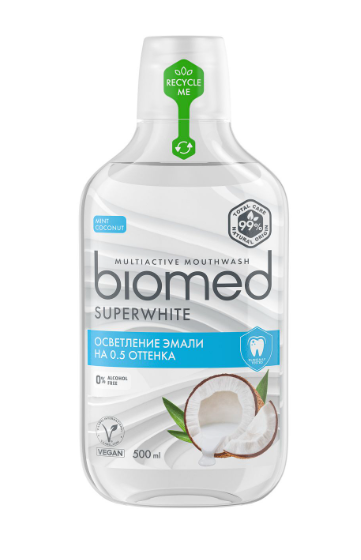 Ополаскиватель Biomed SUPERWHITE отбеливающий с кокосом 500мл