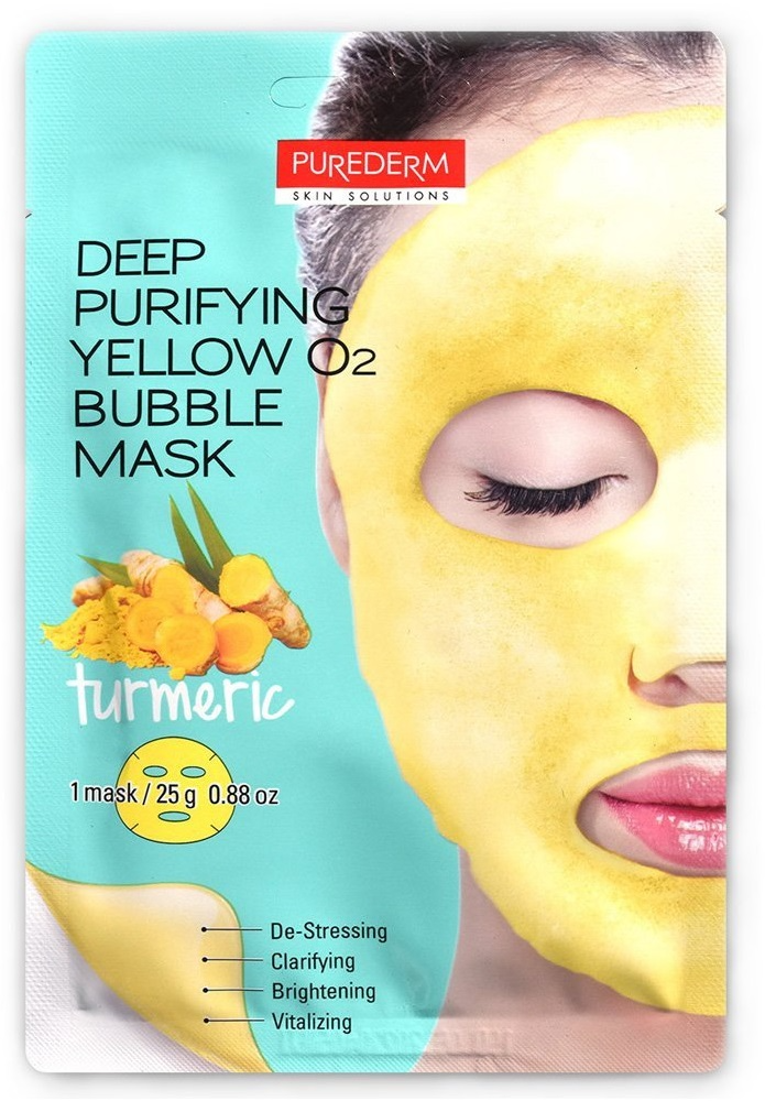 Маска для лица Purederm Deep Purifying Yellow O2 Bubble Mask пузырьковая с экстрактом куркумы 25г р