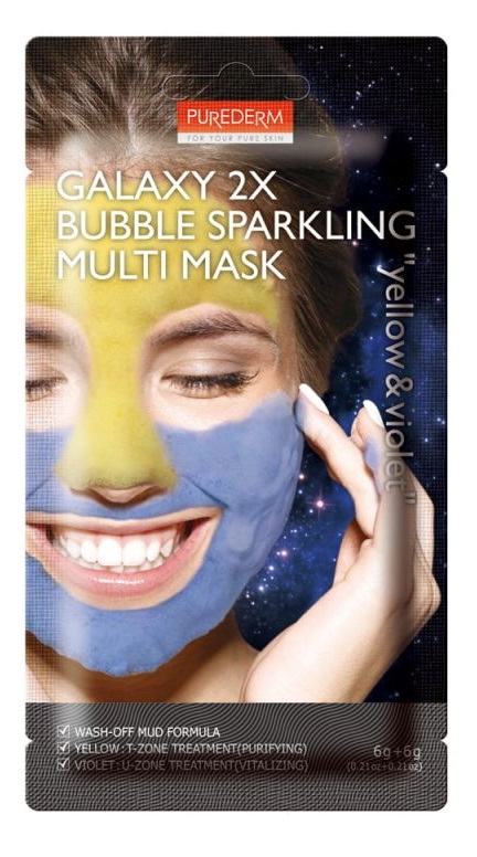 Маска для лица Purederm Galaxy 2X Bubble Sparkling Multi Mask пузырьковая очищающая 12г