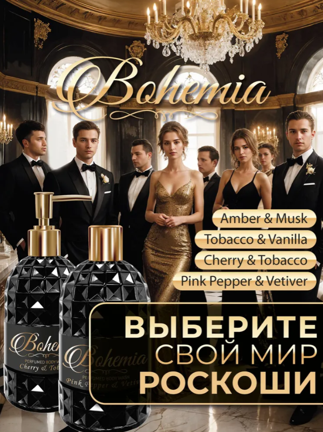 Гель для душа Bohemia вишня и табак парфюмированный с диск-топом 500мл