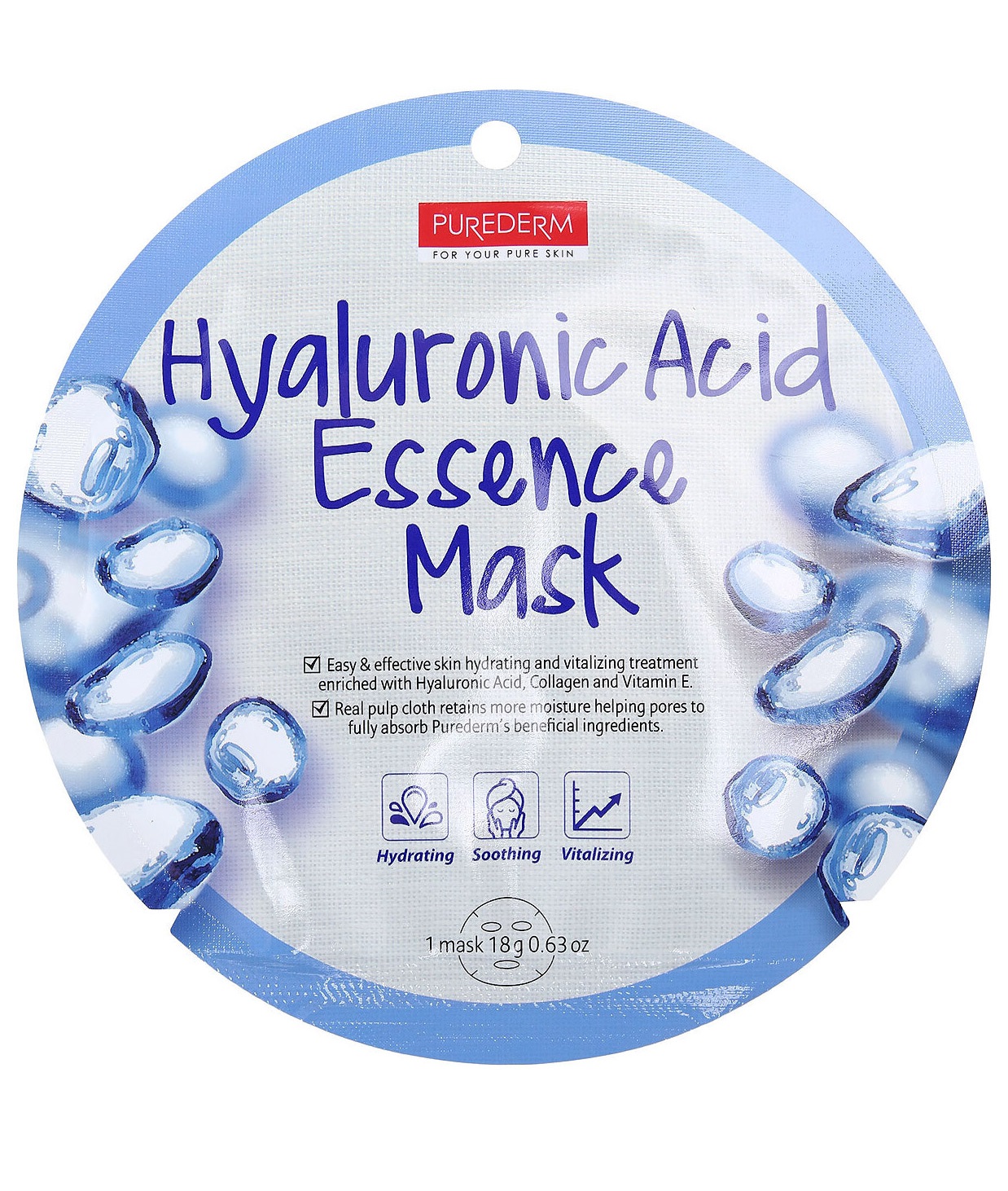 Маска для лица Purederm Hyaluronic Acid Essence Mask с гиалуроновой кислотой 18г