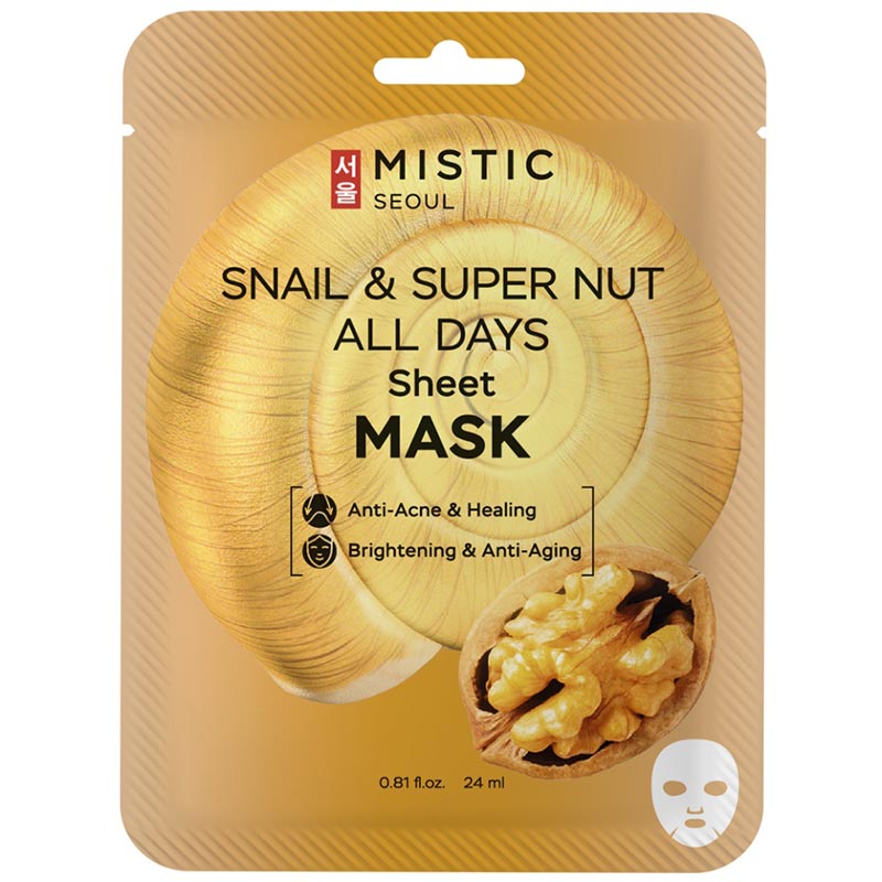 Маска для лица MISTIC Snail & Super Nut All Days Sheet Mask с муцином улитки и экстрактом ореха 24мл