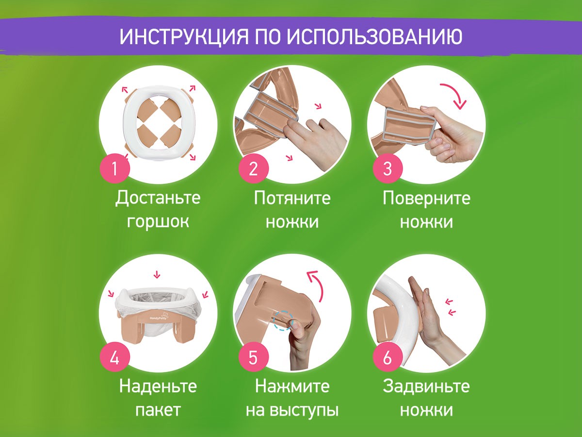 Горшок дорожный Roxy Kids HandyPotty 3 в 1 бежевый и вкладка розовая