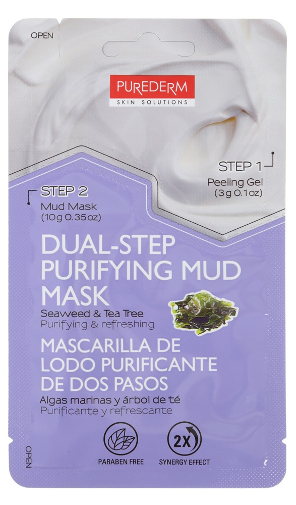 Маска для лица Purederm Dual-step Purifying Mud Mask морские водоросли и чайное дерево 13г