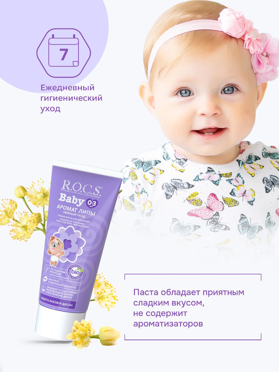 Зубная паста R.O.C.S. Baby от 0 до 3 лет нежный уход с ароматом липы 45г