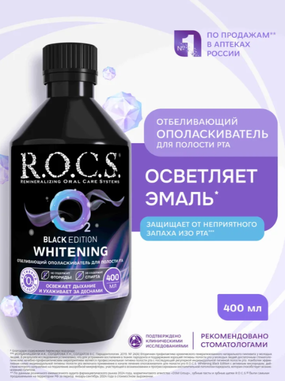 Ополаскиватель R.O.C.S. Black Edition отбеливающий 400мл