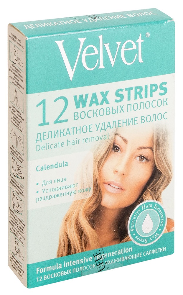 Восковые полоски Velvet деликатное удаление волос 12шт