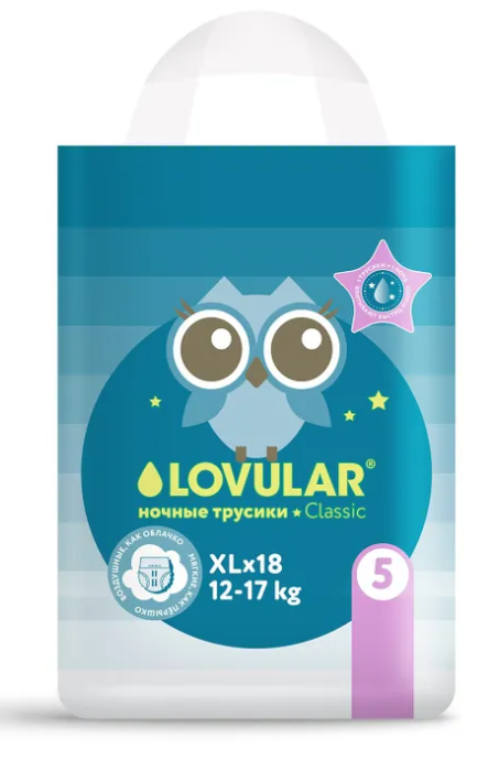 Подгузники-трусики Lovular Classic ночные XL 12-17 кг 18шт - в интернет-магазине tut-beauty.by