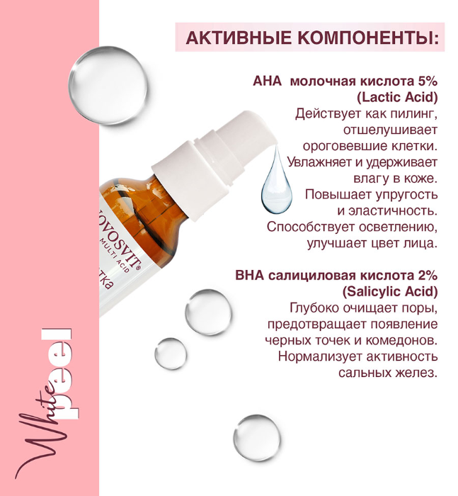 Сыворотка для лица Novosvit пилинг с молочной и салициловой кислотами 25мл р - в интернет-магазине tut-beauty.by