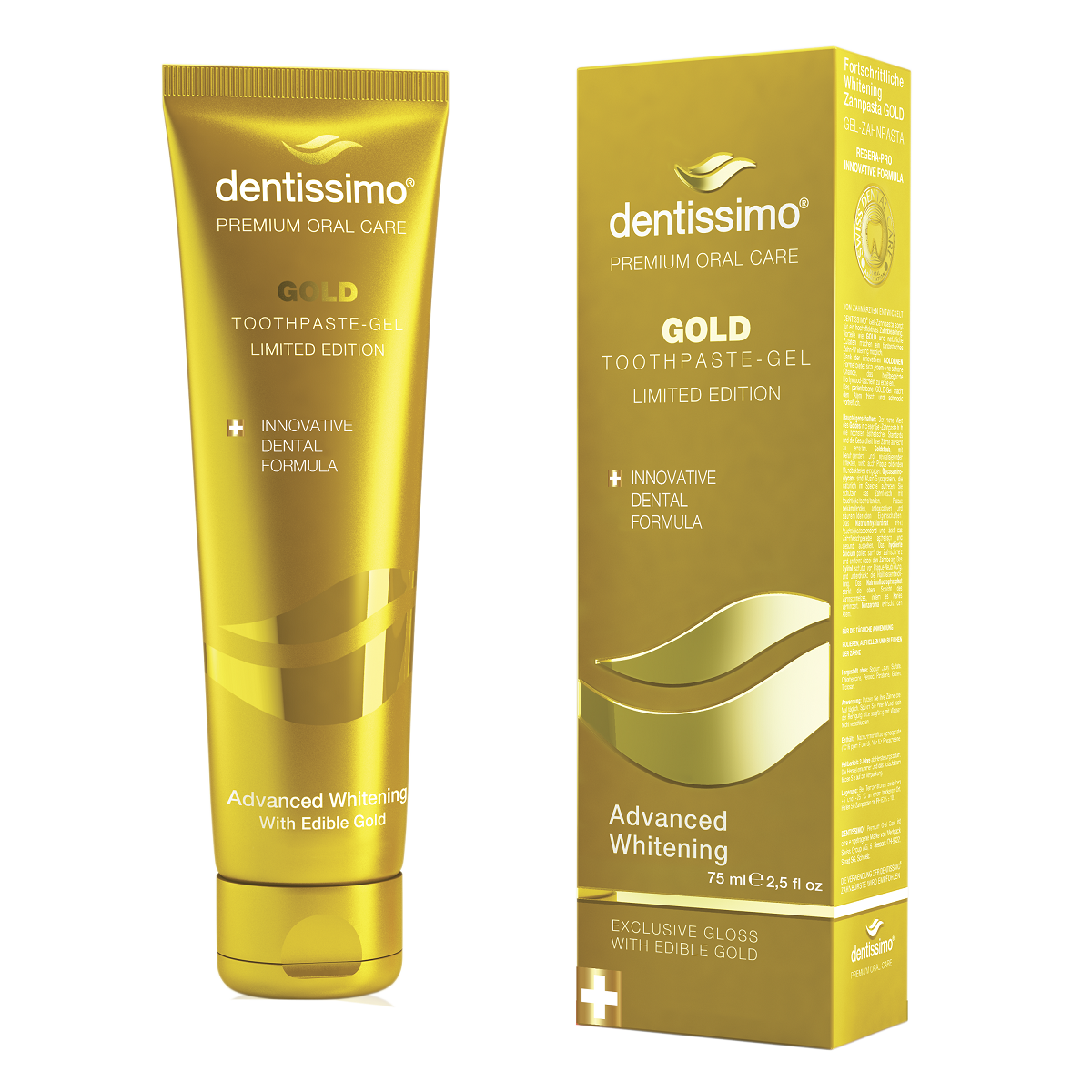 Зубная паста Dentissimo Toothpaste Advanced Whitening Gold золотая отбеливающая 75мл - купить в интернет-магазине tut-beauty.by.