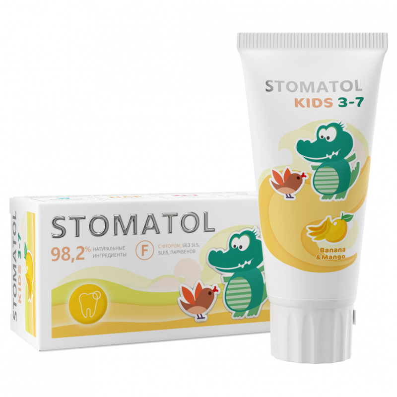 Зубная паста Stomatol Banana & Mango детская 3 - 7 лет 50гр - в интернет-магазине tut-beauty.by