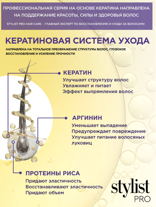 Шампунь для волос STYLIST PRO hair care кератиновый эффектный объем 280мл - в интернет-магазине tut-beauty.by