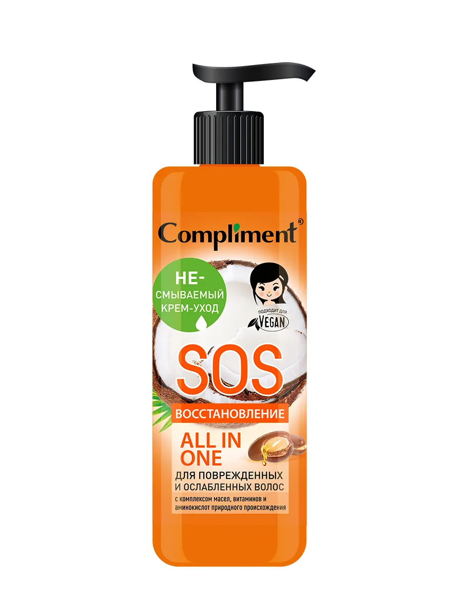 Крем для волос Compliment SOS восстановление несмываемый для поврежденных и ослабленных 400мл - в интернет-магазине tut-beauty.by