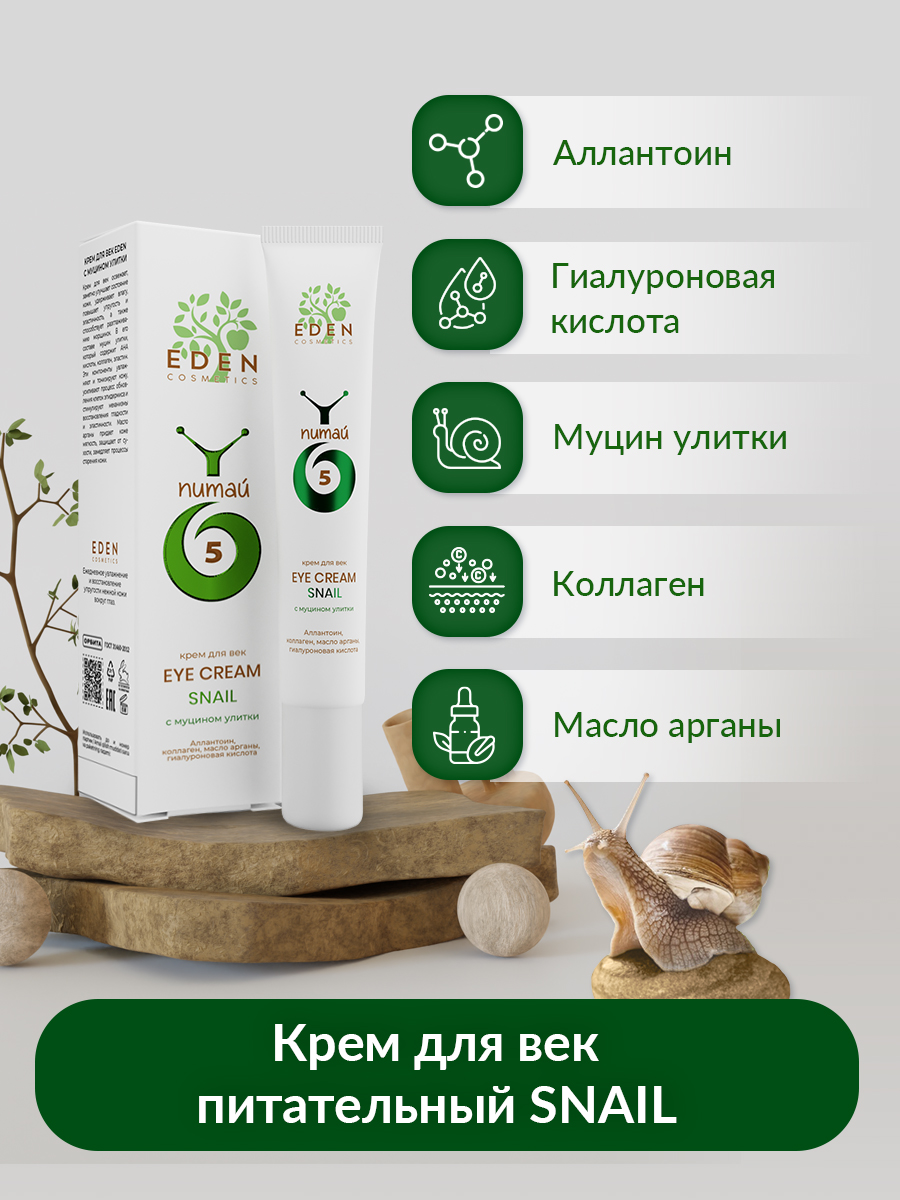 Крем для век Eden Snail с муцином улитки 20мл - в интернет-магазине косметики tut-beauty.by