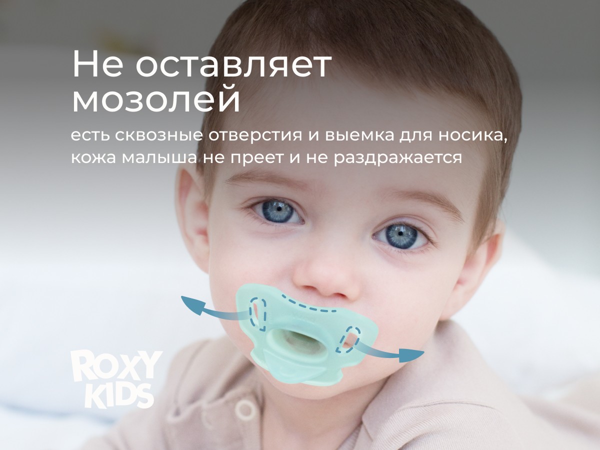 Соска-пустышка Roxy Kids цельносиликоновая мятная в стерилизаторе 6-18мес 2шт