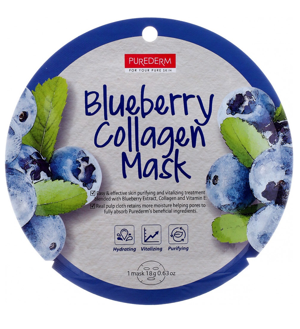 Маска для лица Purederm Blueberry Collagen Mask тонизирование и увлажнение 18г
