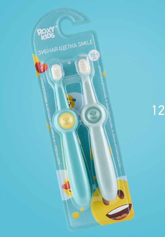 Зубная щетка Roxy Kids Смайлик ультрамягкая Бирюзовый+Зеленый цвет 2шт 