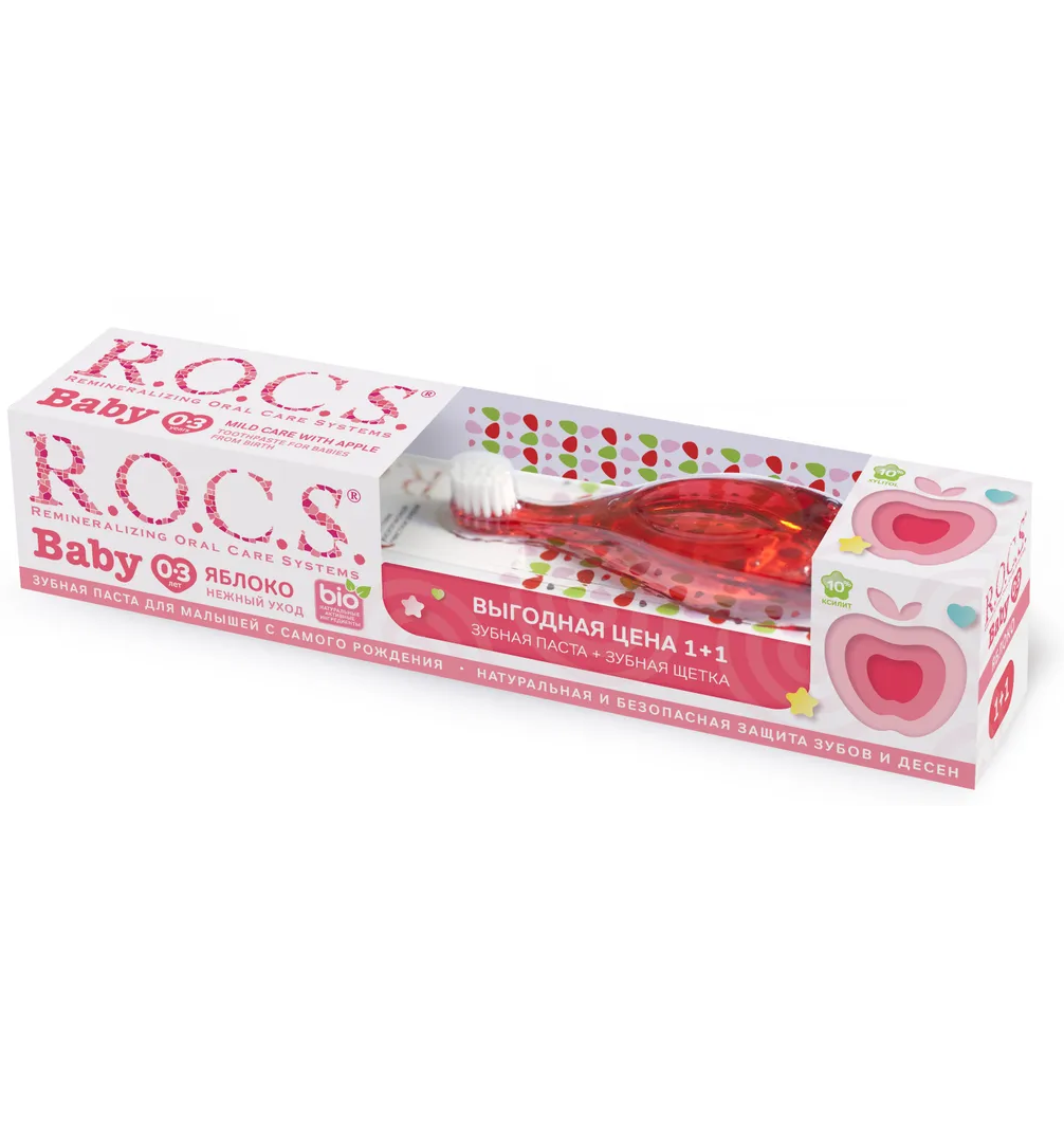 Набор R.O.C.S. Baby Нежный уход Яблоко зубная паста + зубная щетка - в интернет-магазине tut-beauty.by