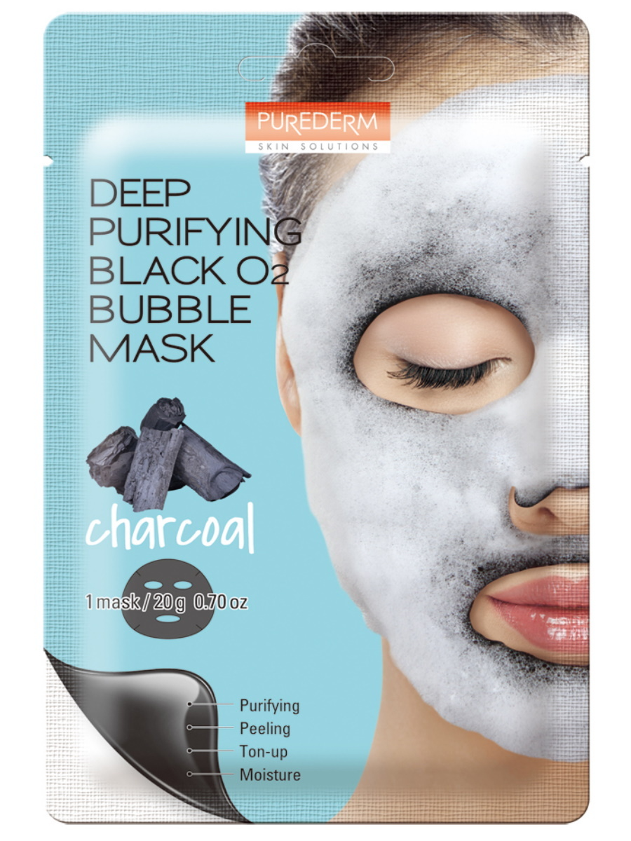 Маска для лица Purederm Deep Purifying Black O2 Bubble Mask с черным углем 20г р