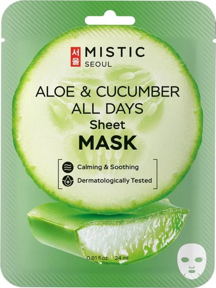 Маска для лица MISTIC Aloe & Cucumber All Days Sheet Mask с экстрактами огурца и алоэ  24мл