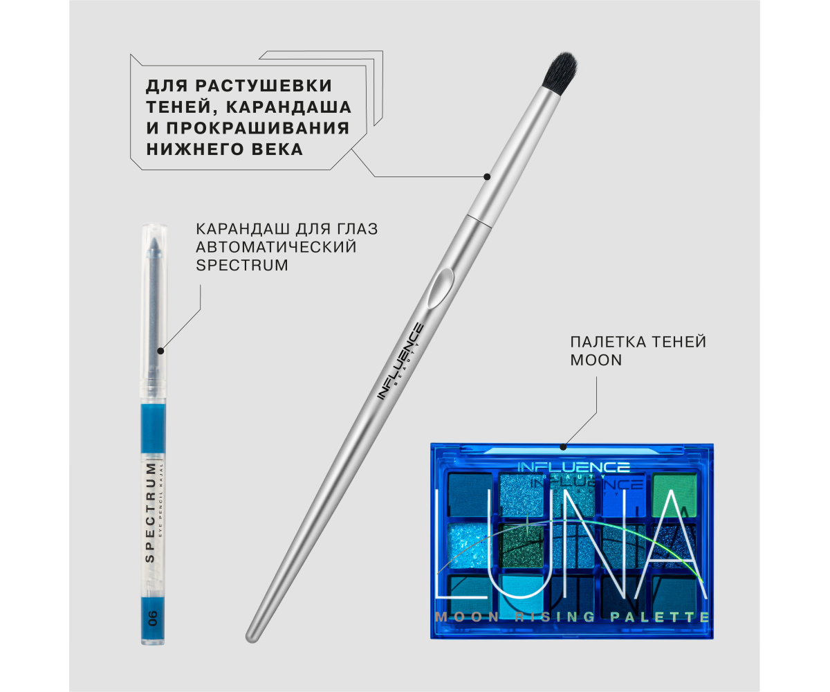 Кисть Influence Beauty E/PB-06R для растушевки теней, карандаша и прокрашивания нижнего века