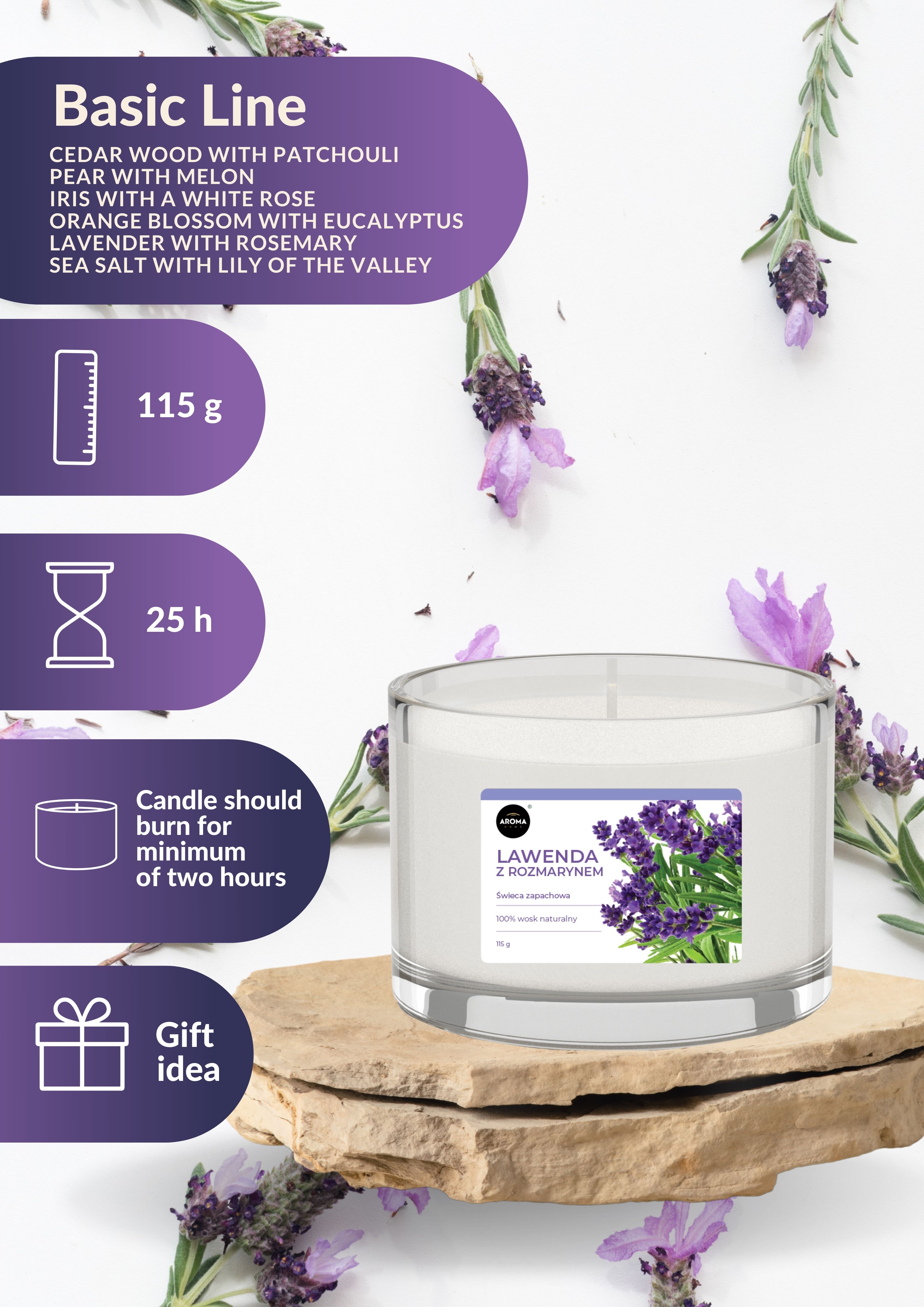 Ароматизированная свеча Aroma Home Lavender And Rosemary в стекле лаванда и розмарин 115г