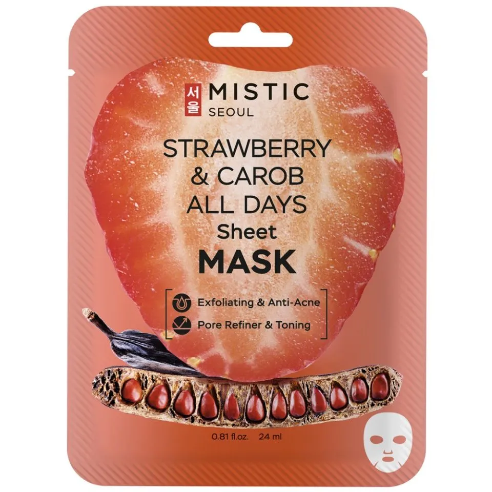 Маска для лица MISTIC Strawberry & Carob All Days Sheet Mask с экстрактами клубники и кэроба  24мл
