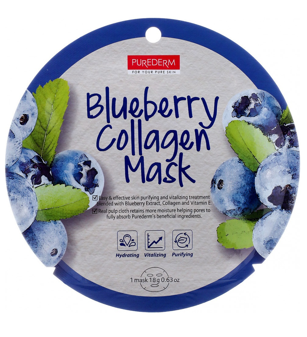 Маска для лица Purederm Blueberry Collagen Mask тонизирование и увлажнение 18г р