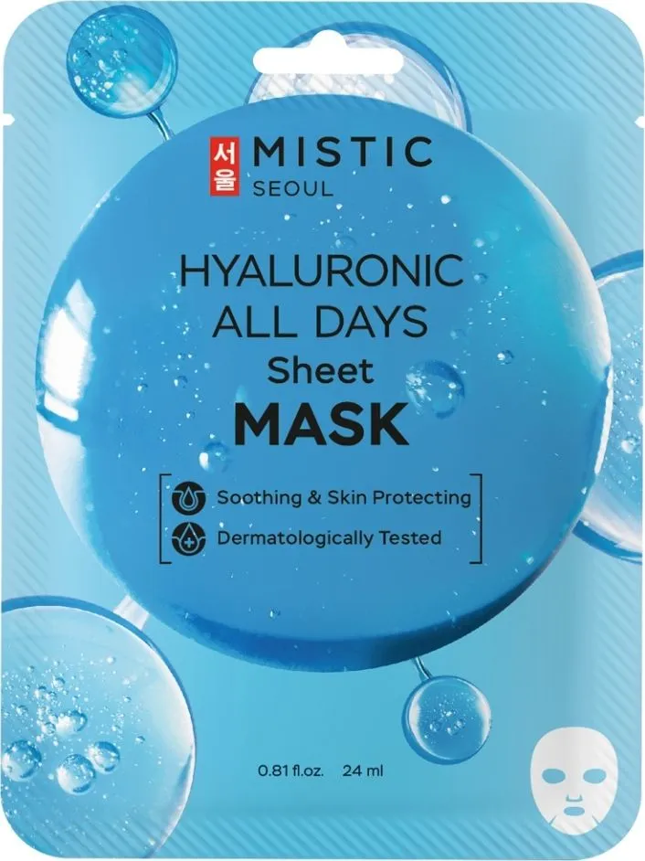 Маска для лица MISTIC Hyaluronic All Days Sheet Mask увлажняющая с гиалуроновой кислотой 24мл